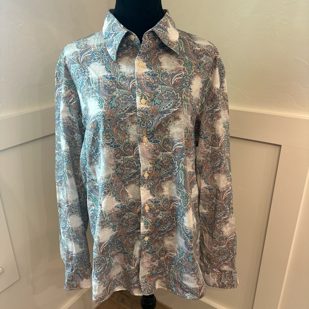 Egara Blue and Brown Paisley Dress Shirt‎